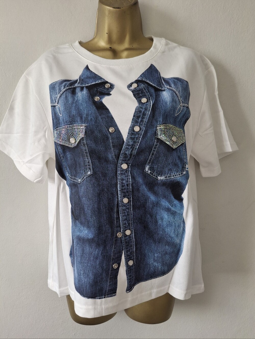 Pastels White Tee with Printed Blue Denim Shirt